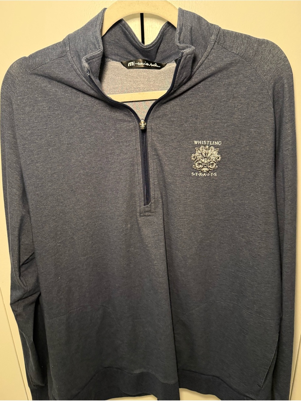 Travis Mathew Heather Navy Quarter-Zip Pullover with Whistling Straits Crest